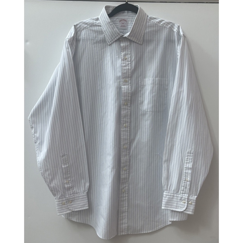 Brooks Brothers 346 White Striped Dress Shirt Men's 17 6/7 Button‎ Up